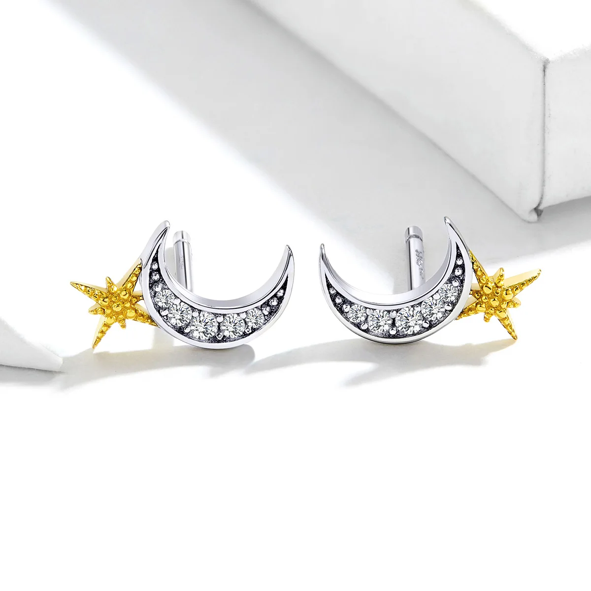 

925 Silver Moon Star Fashion Gold Plated Womens Earring