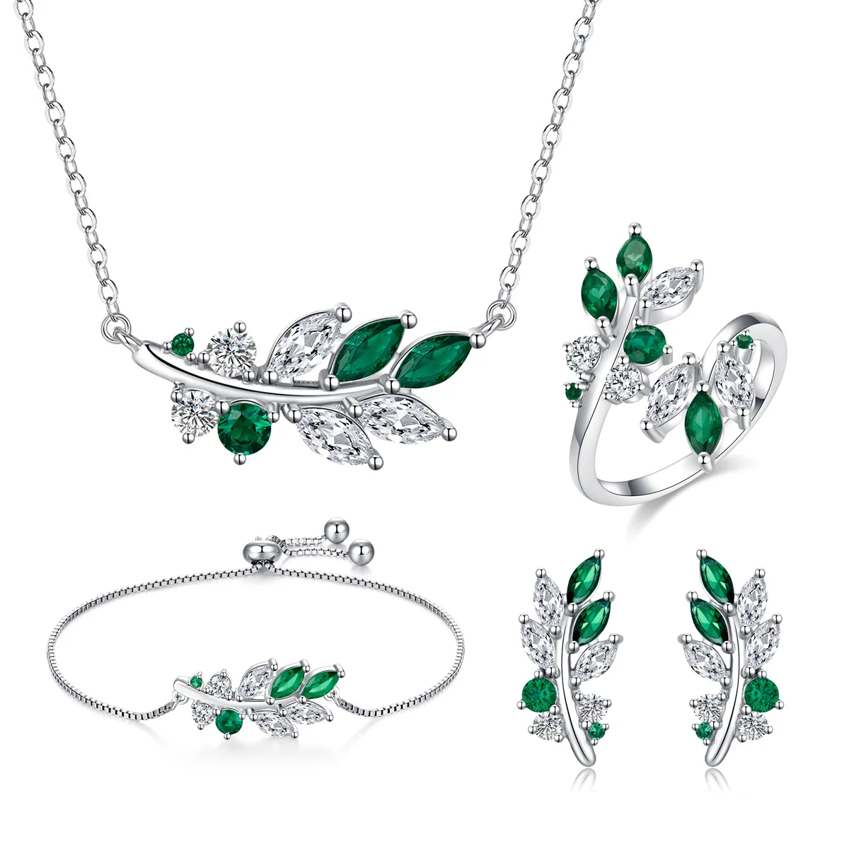 

CDE S-YN1022 2023 Trendy Silver Jewellery 925 Sterling Silver Jewelry Set Joyas De Plata Leaf Necklace Set Adjustable Rings