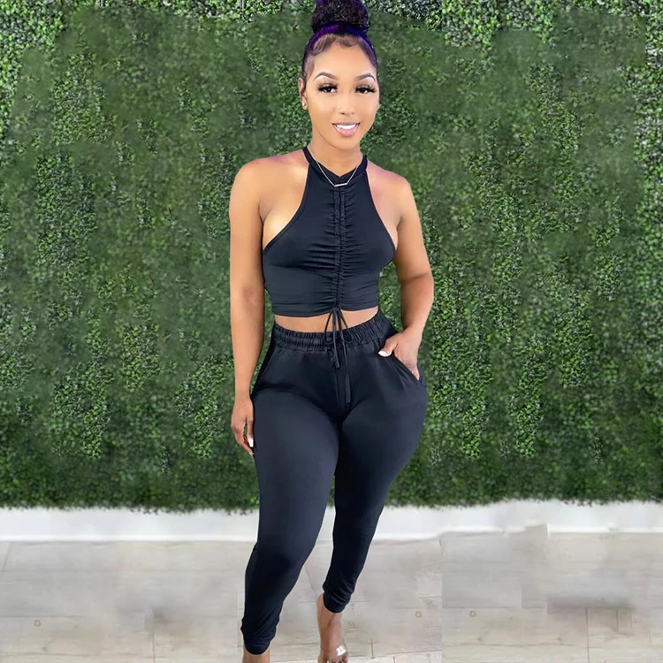 

Womens Comfy Sets Leisure Wear Fashion Solid Casual Sleeveless Two Pieces Summer Pants Sets, Gray,black,cyan,royal blue