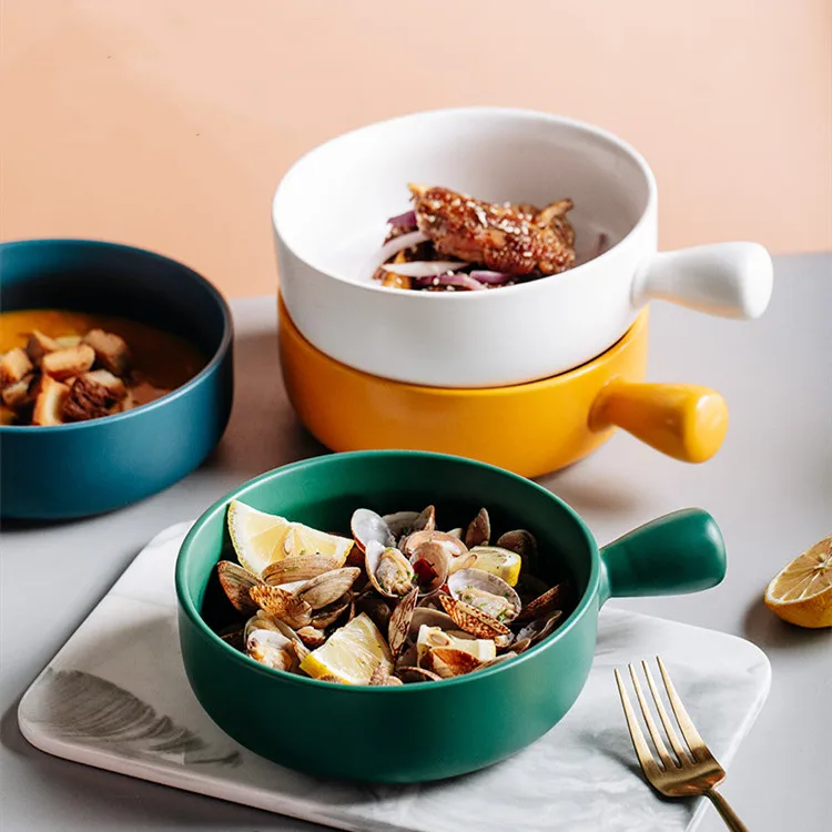 

Nordic style ceramic salad bowl noodle bowl soup milk cooking pot, As the picture