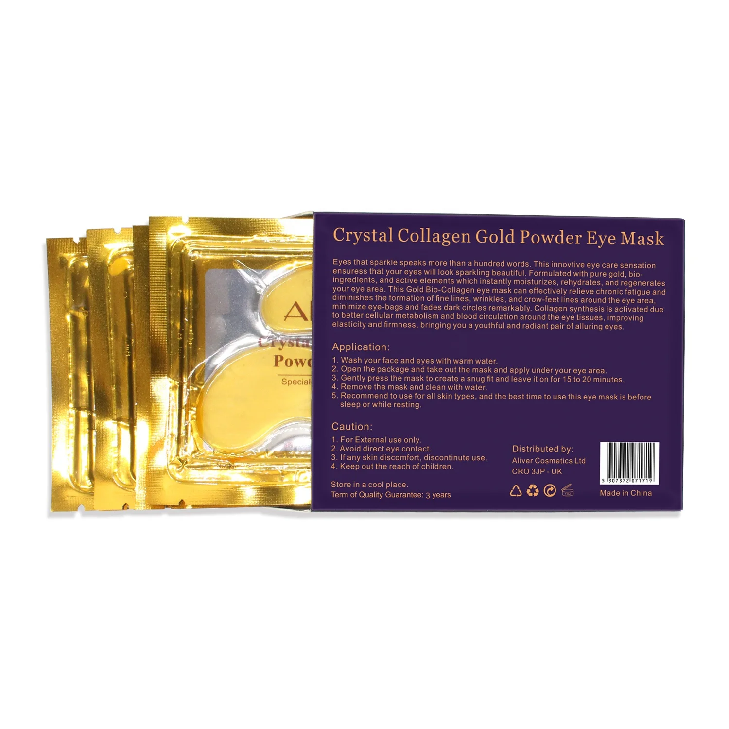 

High Quality Crystal Gold Powder Quartz Collagen Eye Masks Eye Patch, Golden