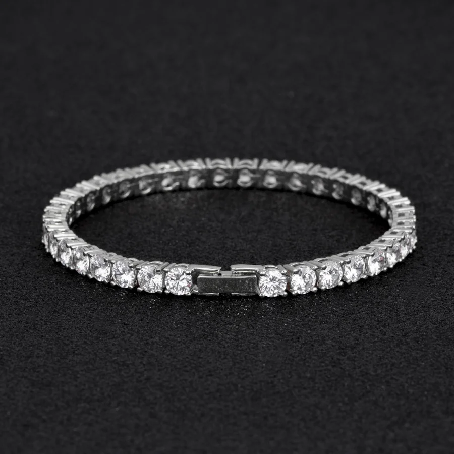 

KRKC silver diamond tennis chain 9inch 5mm aaaaa cubic zircon prong set 14k gold plated bracelet tennis jewelry