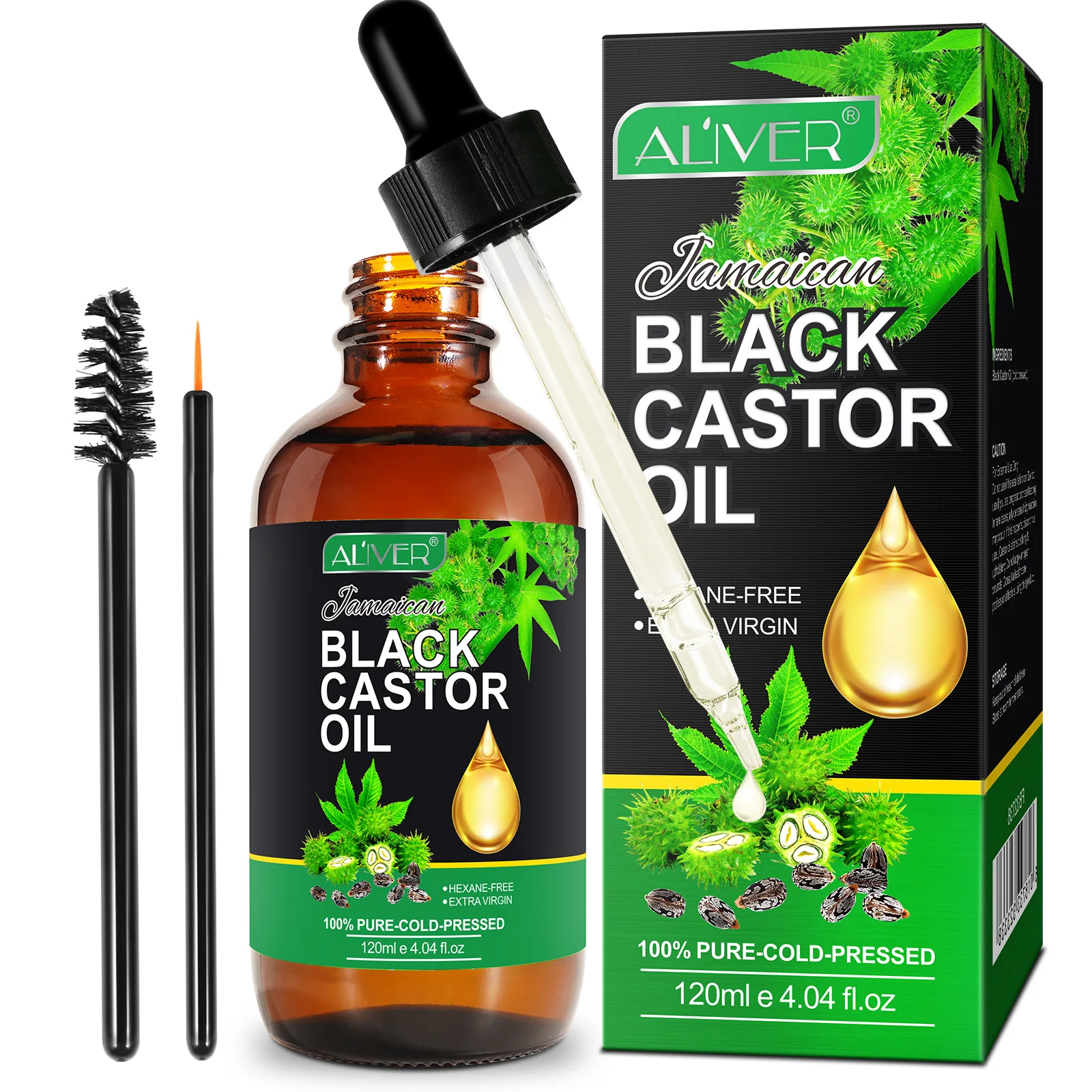 

ALIVER 120ml Natural Organic Jamaican Black Castor Oil Private Label Pure Cold Pressed Castor Oil Body Massage Essential Oils