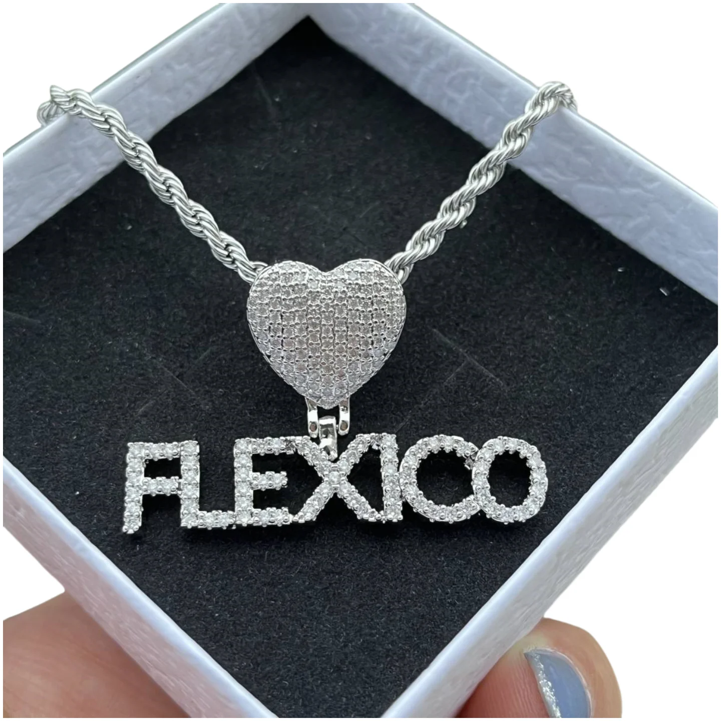 QIUHAN Dropshipping Personalized 9mm Zircon Letters Necklace Hip Hop Heart Pendant Custom Name Necklace