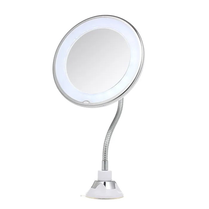 

2021 Hot sell 360 Rotation flexible neck electric led metal 10X Magnifying Gooseneck Bathroom round makeup mirror with led light, White