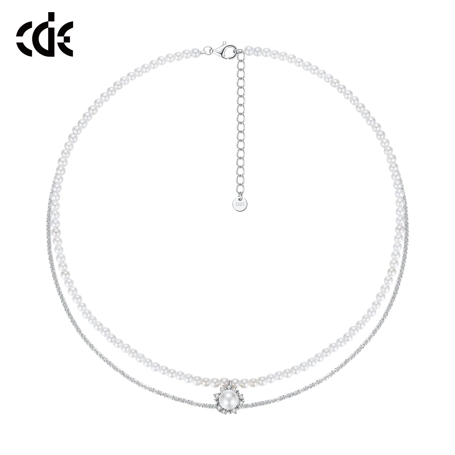 

CDE YN1148 925 Sterling Silver Fine Jewelry Shell Beads Necklace Rhodium Plated Chain Women Pearl Choker
