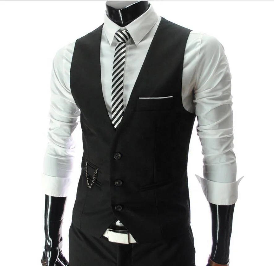 

Men's Suit V-neck Vest 4-color Slim Suit with Chain, Shown