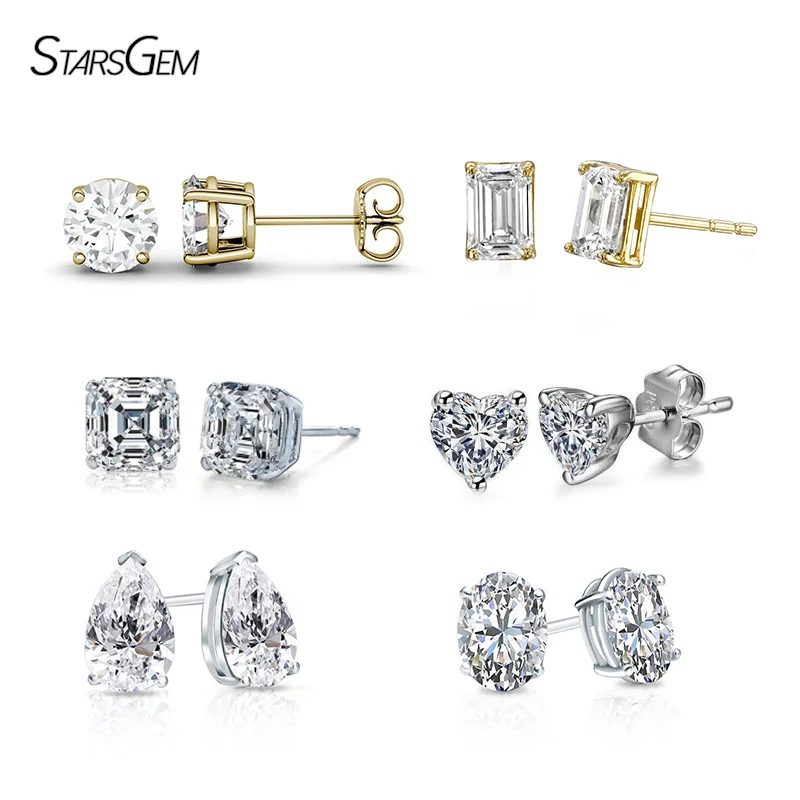 

Starsgem hot sale style round and fancy shape brilliant cut moissanite diamond jewelry earring studs in 14k solid gold