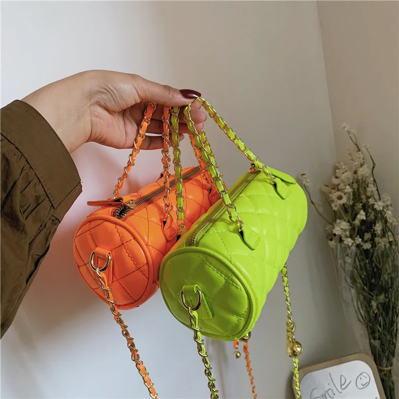 

Joyie Korean Style Designer Small Cylinder Bag Thick Chain Purses 2021 New Ladies Shoulder Bags Leather Sling Handbags for Women