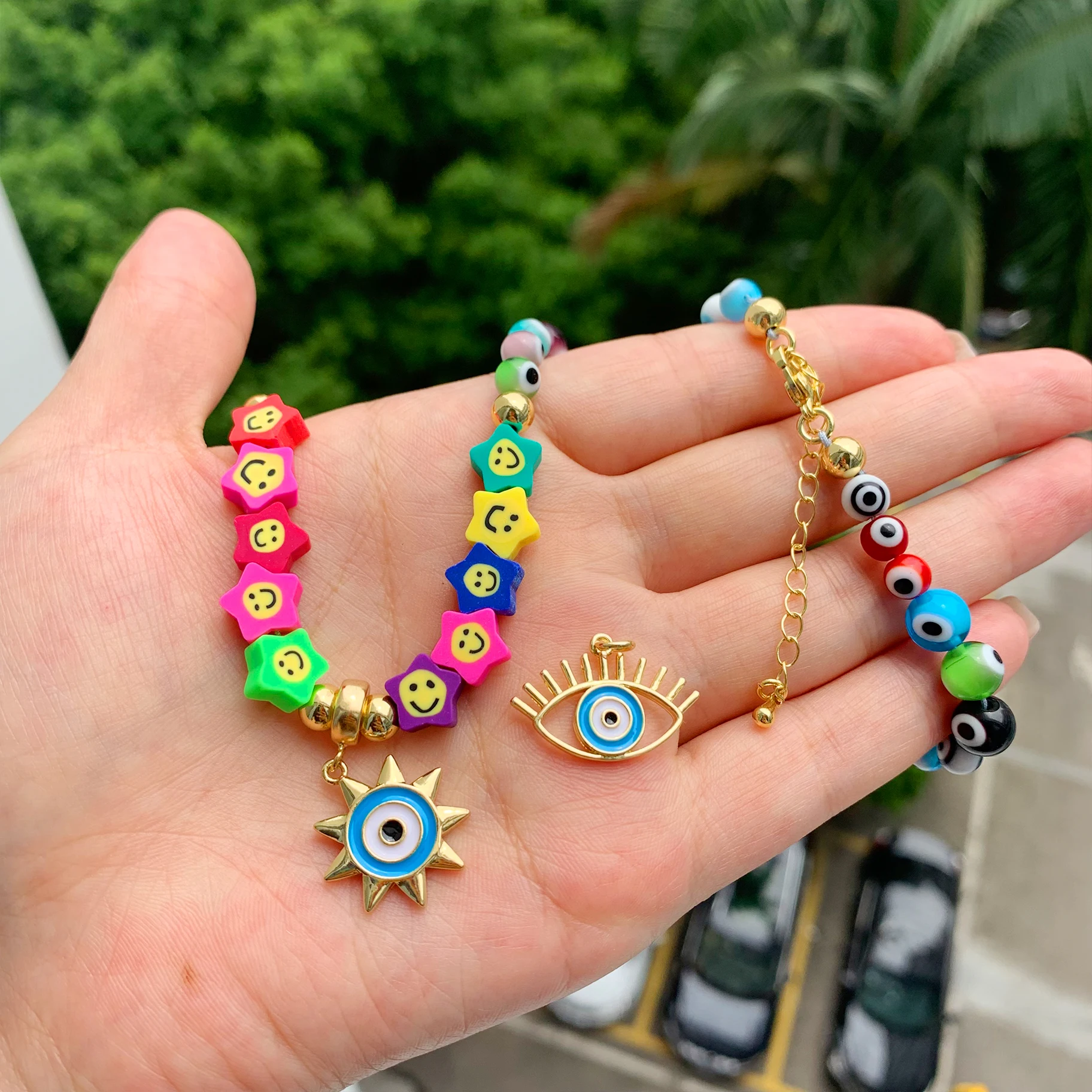 

Good Quality 2021 New Fashion Wholesale Jewelry Clay Smiley Beads Enamel Evil Eyes Charms Eye Pendant 18K Gold Plated Necklace, Picture display