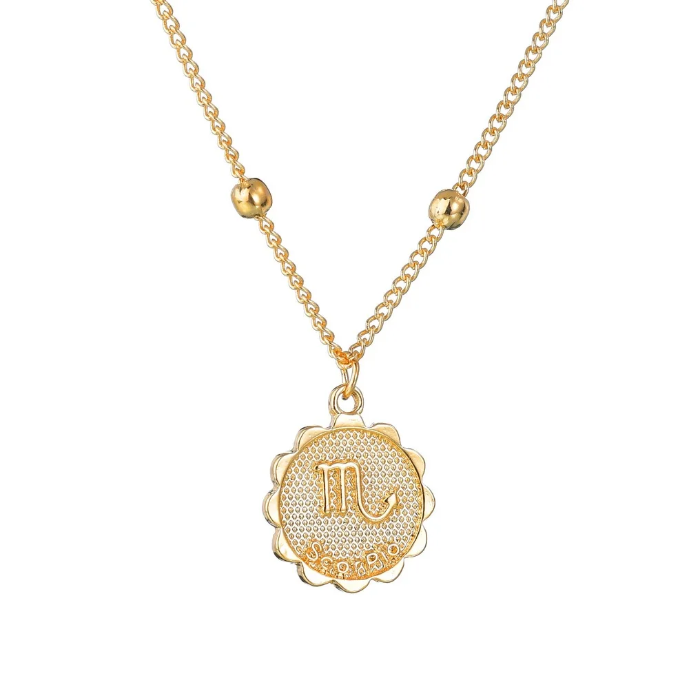 

Zodiac Sign Golden Necklace Leo Libra Aries Horoscope Astrology Necklace Pendants, Gold