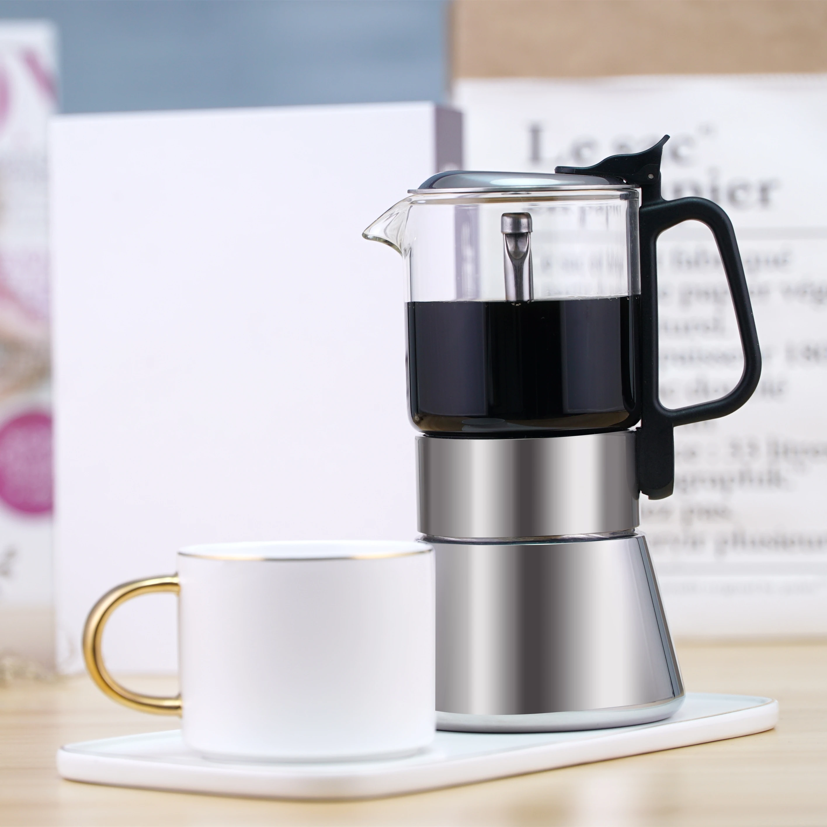 

Food Grade High Borosilicate Glass Portable Expresso Coffee Machine Moka Pot