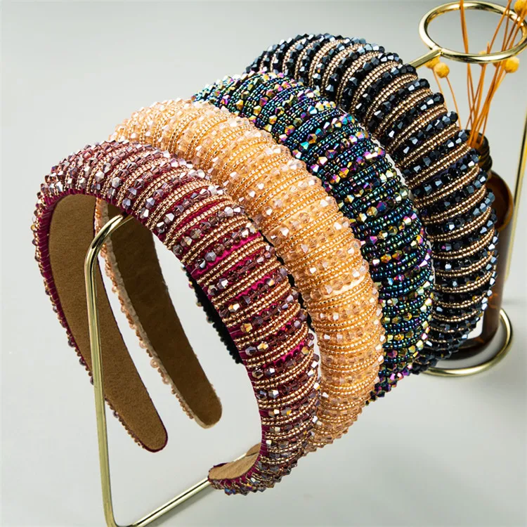 

Hot Selling Wide Sponge Padded Headband Rhinestone Diamond Hair Bands Baroque Crystal Headbands