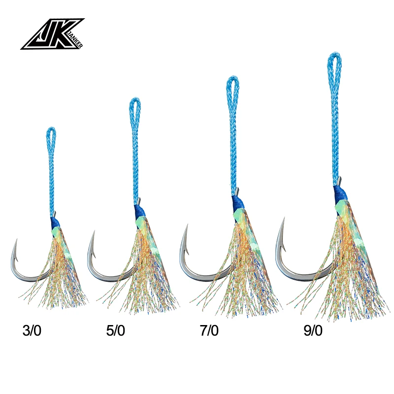 

JK PAI-OR Fish Hooks 3X Strong P.E. Assist Cord UV Tinsels Making Single Salt-Resist Tin Coated Mustad Jigging Hooks