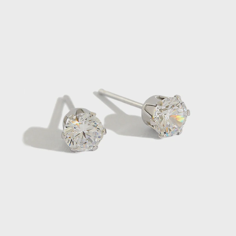 

S925 Sterling Silver Single Diamond Stud Earrings Solitaire Studs in Different Size