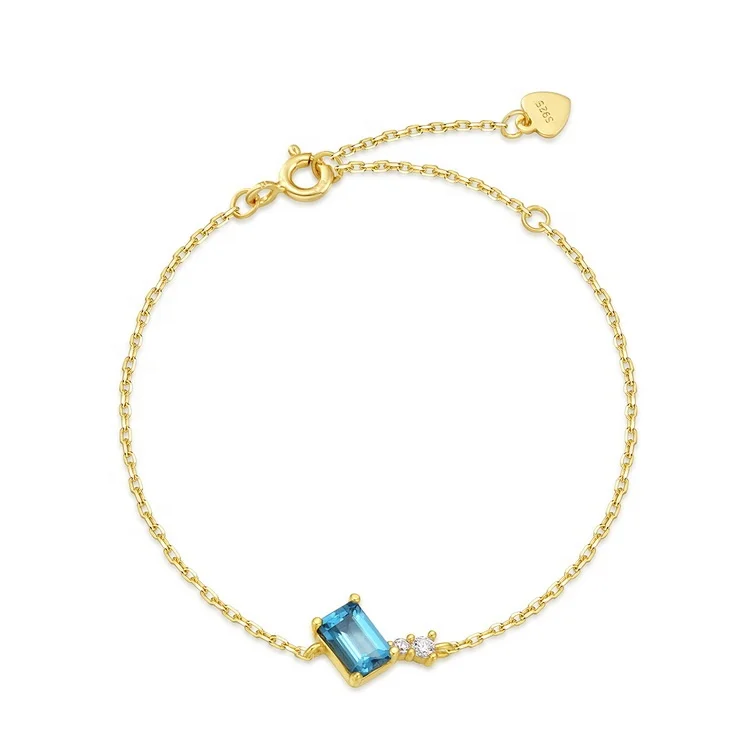 

Hot Selling Female London Blue Topaz Bracelets 925 Sterling Silver Wholesale Jewelry Baguette Gemstone Bracelet