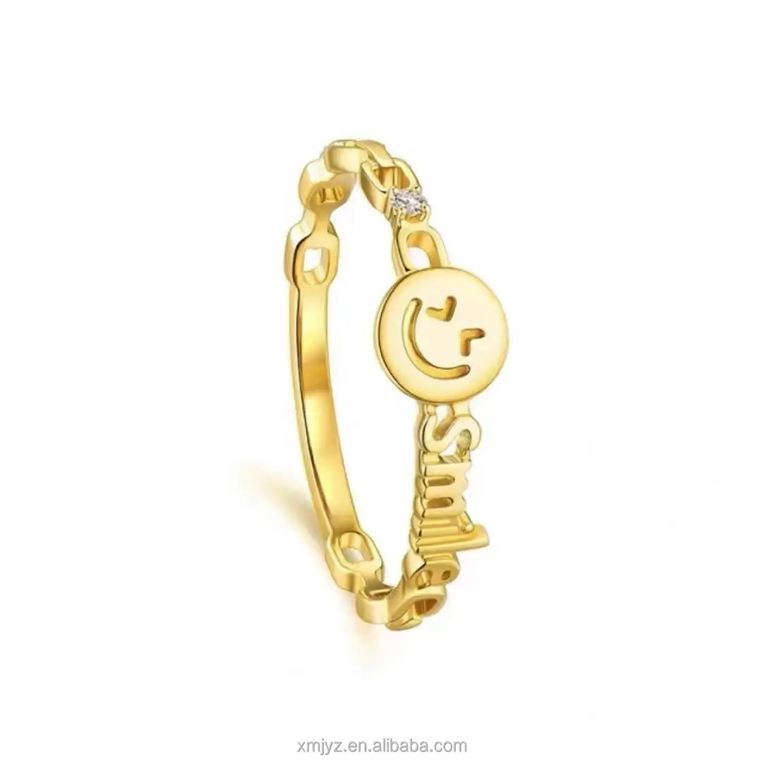 

Certified 999 Pure Gold Smiley Ring Fashion Versatile 5D Cyanide-Free Ring Multi-Ring Mouth Can Choose