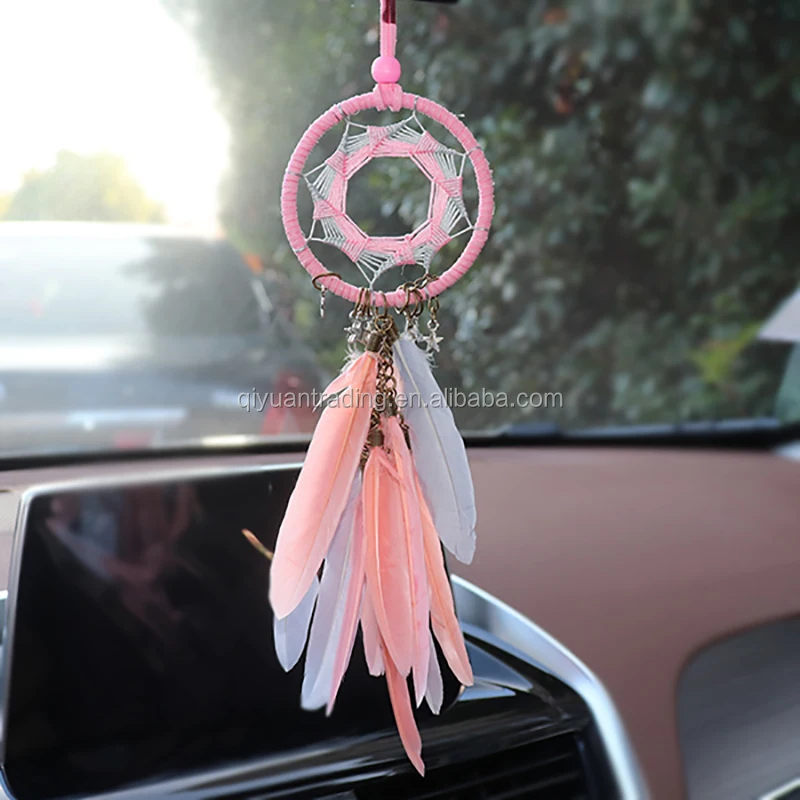 A Car Mirror Decor Furniture Accessories for Girls Feather Mirror Hanging Pendant in Auto Ethnic Lucky Home Decoration Car Decoration 