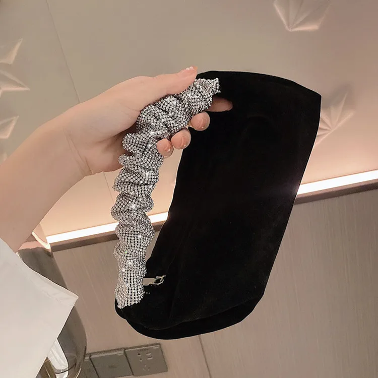

Black velvet rhinestone purses handbag square cheap designer diamond casual dinner bag women