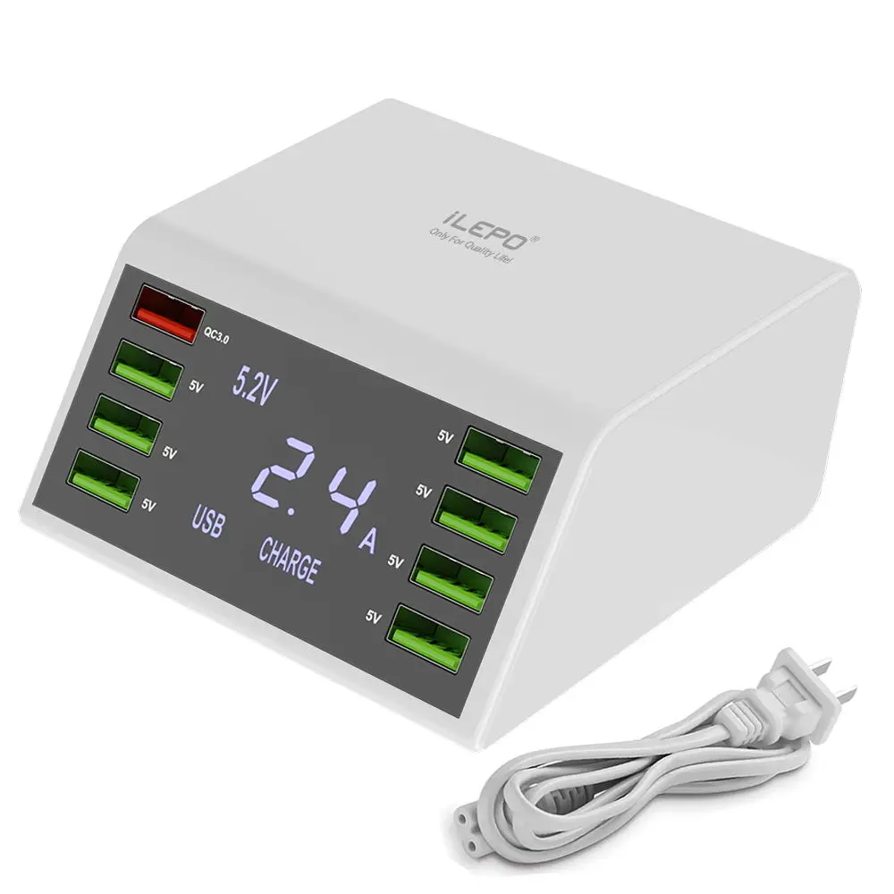 Factory directly selling Charger 60W QC 3.0 USB Charger including 8-Port USB Chargers, Black&white