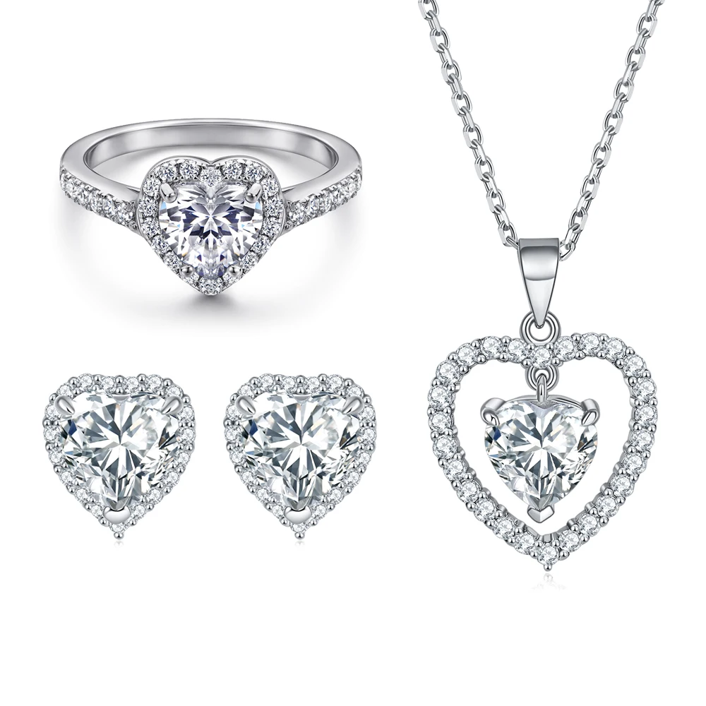 

Jewelry Set Heart Prong Setting Sterling Silver Set