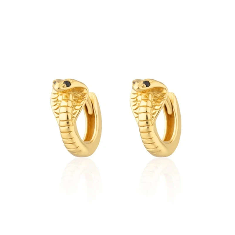 

Fashion S925 sterling silver black diamond cobra ear hoop earrings for women
