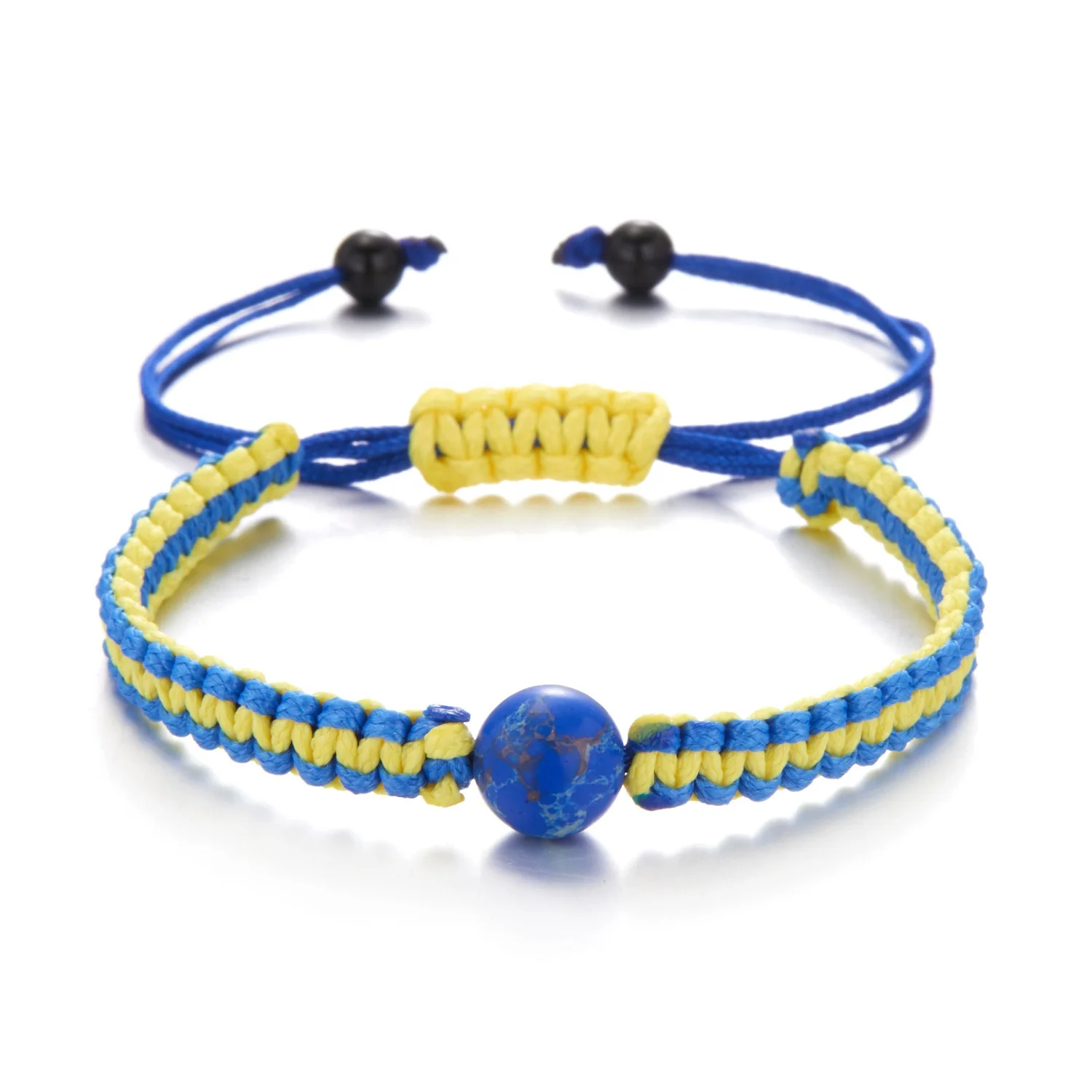 

New adjustable Blue Yellow Ukrainian Flag Wristband Rope Bracelet Women Men Kids Cuff simple Ukraine Bracelet for summer, As the photos showed