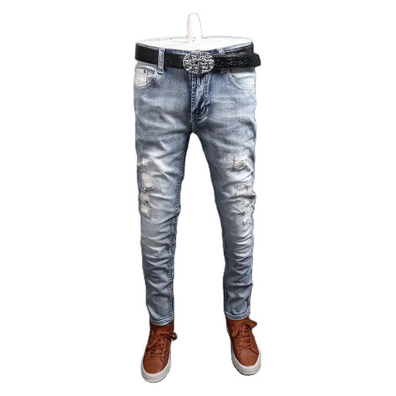 

Italian Style Men Jeans Top Quality Fashion Youth Street Biker Jeans Men Retro Vintage Denim Pants Destroyed Ripped Jeans Homme, Picture color
