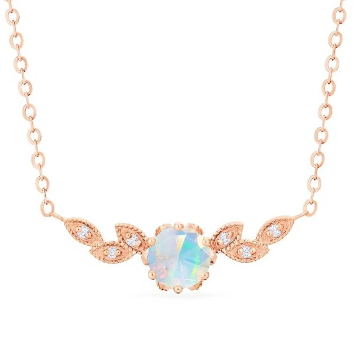 

925 Sterling Silver Rose Gold Floral Leaf Opal Necklace Natural Birthday Opal Pendant Jewelry for Gift