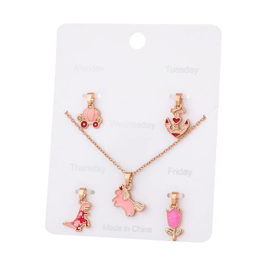 

Pink Color Children's replaceable pendant necklace jewelry set for kids