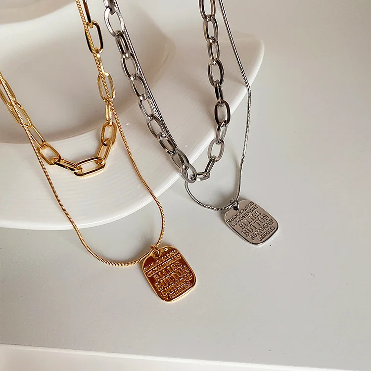 

Vershal Multilayer Retro Korean Style 18K Real Gold Plated Chain Letter Metal Necklace, Picture
