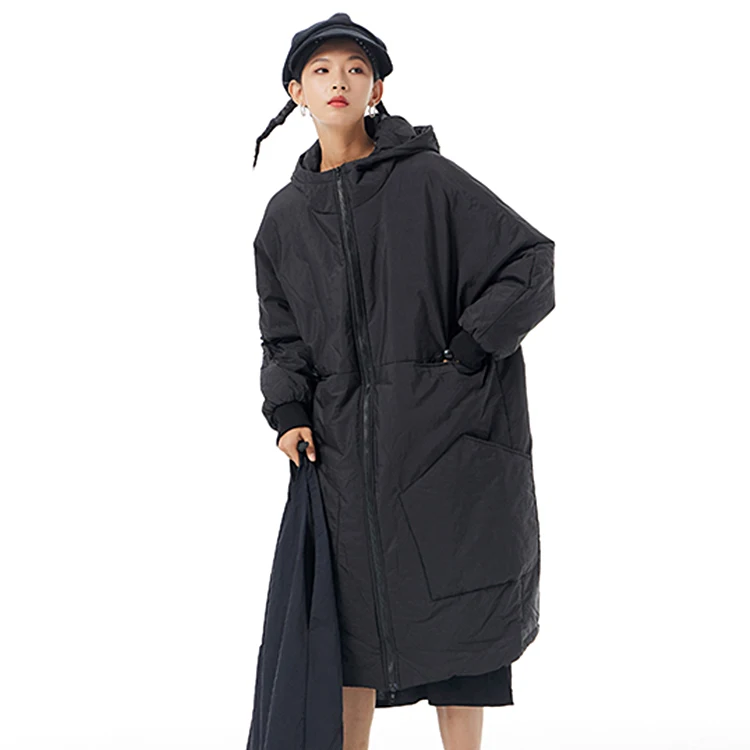 

Pure Color Cotton Jacket Mid-length 2021 Winter New Loose Cotton Jacket Hoodie Below the knee Plus size Jacket 61922