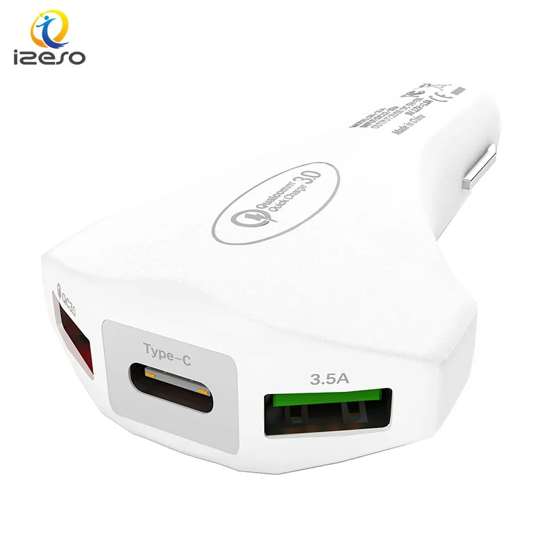 

Special design charger with emergency hammer 2 USB 1 Type c port 5V3.5A car charger free shipping, Black white