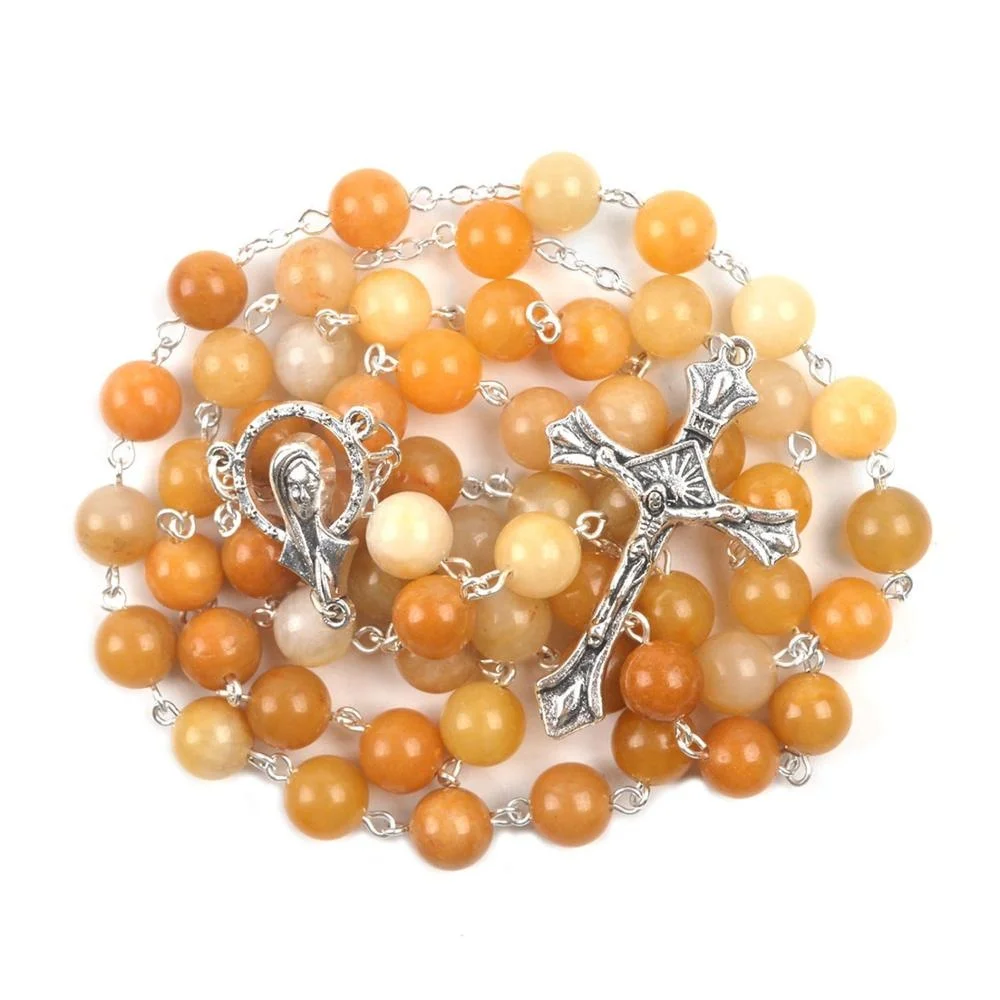 

Topaz 8mm Beads Yellow Jade Religious Gifts Natural Stone Chain Rosary Necklace