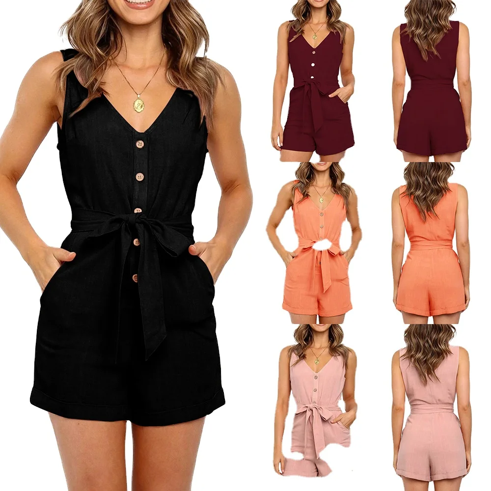 

Women Summer Sleeveless Loose Fitting Causal Short Romper Jumpsuit
