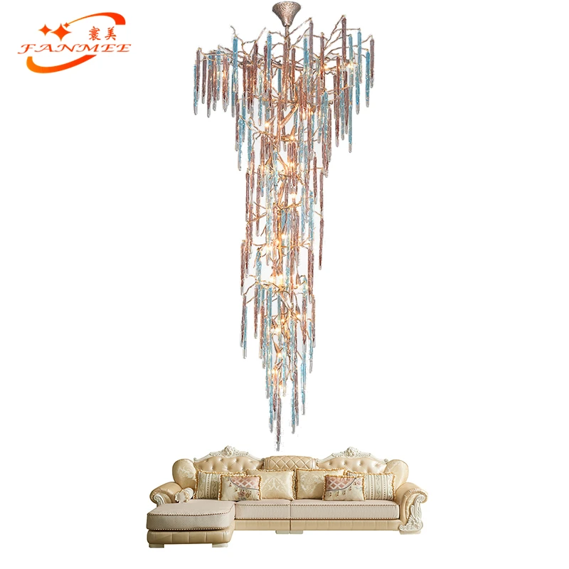 

Modern Copper Branch Chandelier Lighting Colored Glass Drop Chandelier Light LED Hanging Light Luxury Brass Chandelier Light, Brass finish