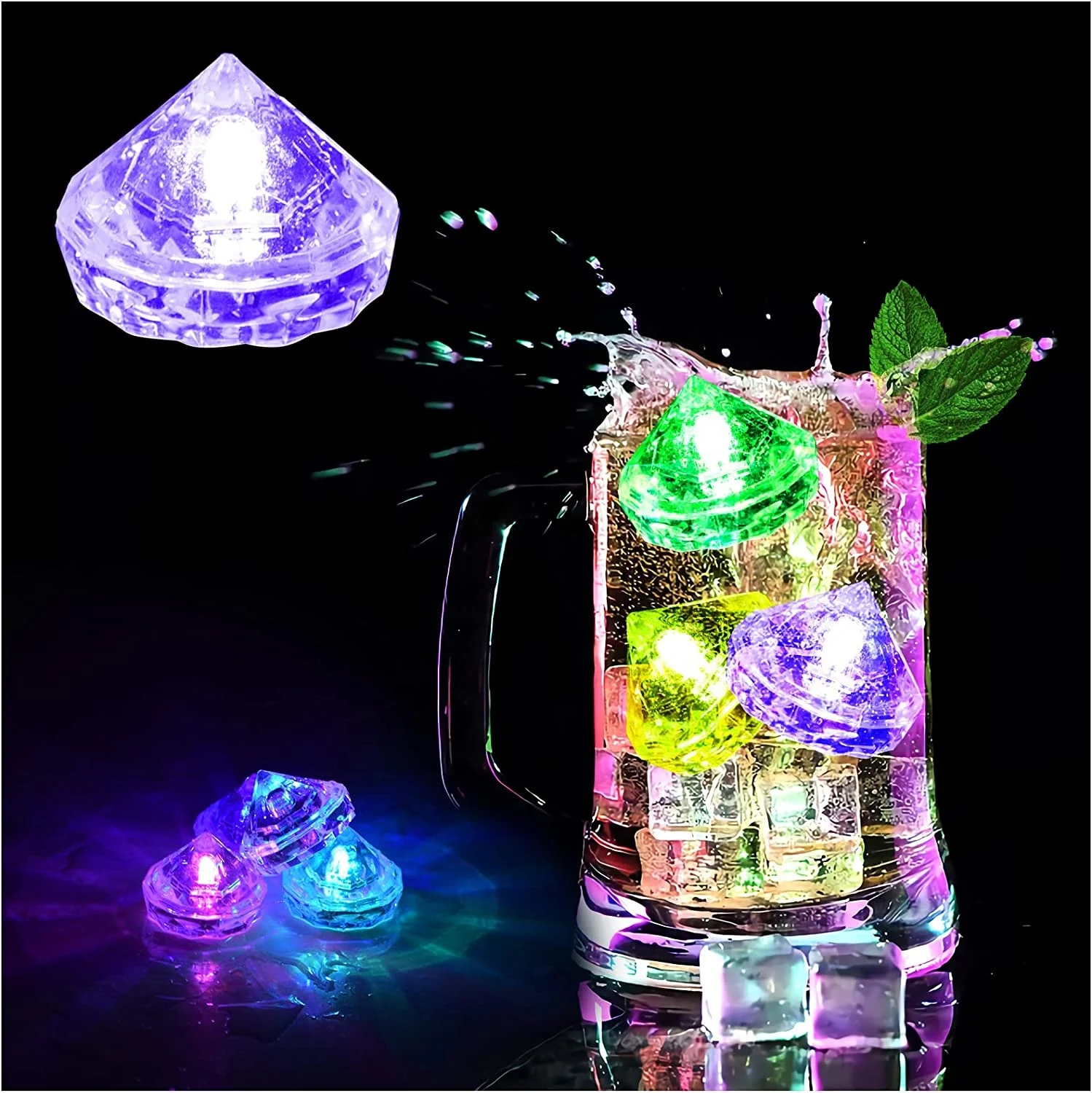 

Party Holiday Decorations 12 Pack Flashing LED Ice Cube Multi Color Waterproof Glowing Light Up Ice Cubes for Drinks