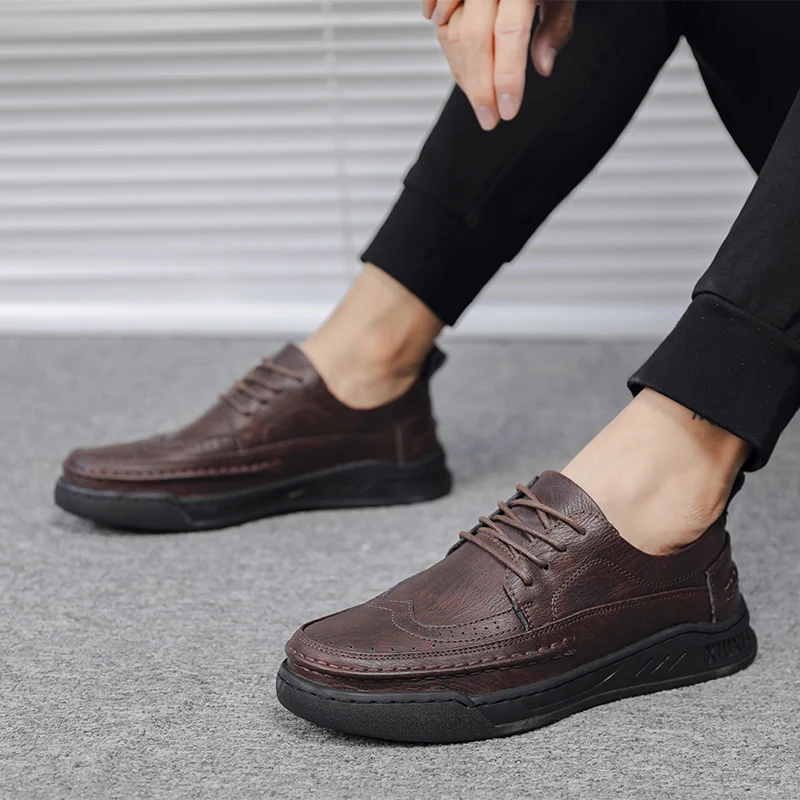 

Moccasins Men Leather Casual Derby Oxford Shoes for Men Size 35-46 Rubber Brogue Shoes for Gentleman Genuine Leather Men Shoes