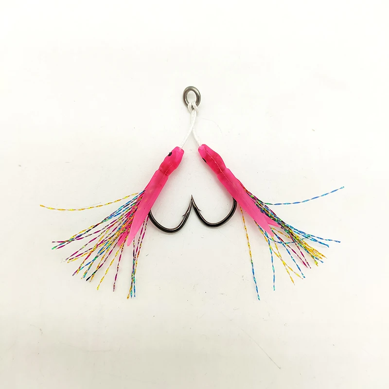 

wholesale double assist hook with feather octopus skirt hook jigging hook, Picture