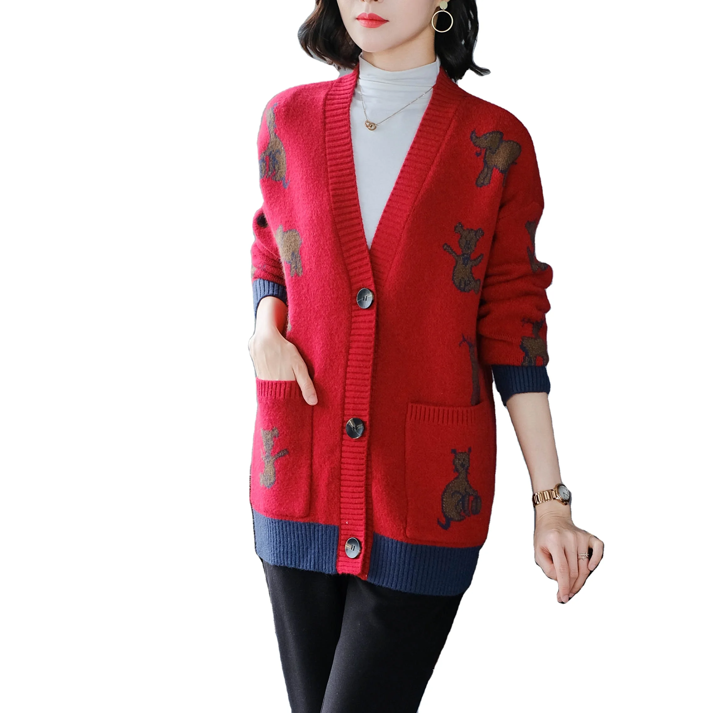 

cardigan sweater 2021 new retro jacquard sweater jacket women's Spring loose jacket lazy style thicken knit cardigan trend, Many colors are available