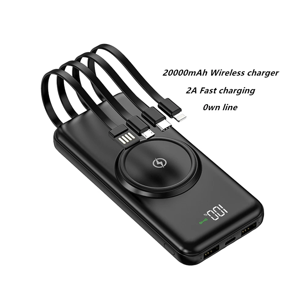 

New model wireless charger 20000mah Power Bank 20000mah with cables portable phone charger, Black green white