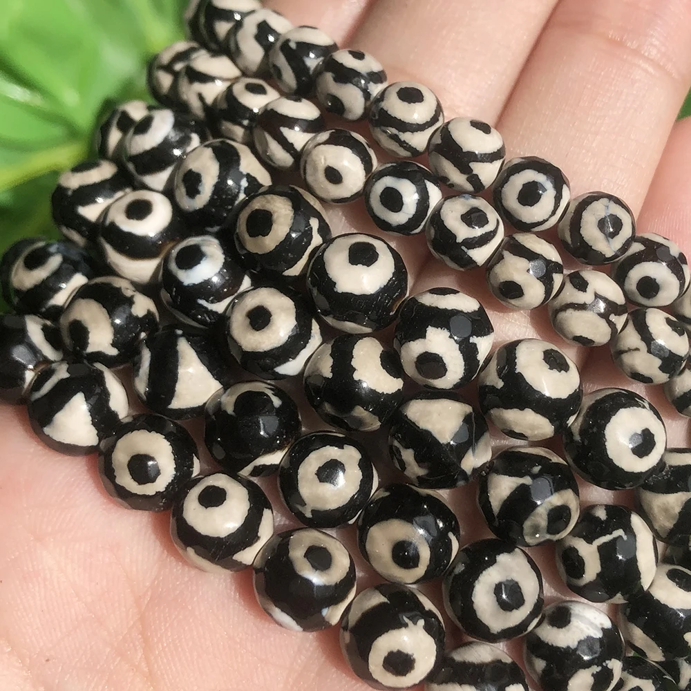 

Semi-precious Stone Beads Faceted Round Tibetan Agate DZI Beads for Jewelry Diy Bracelet Necklace