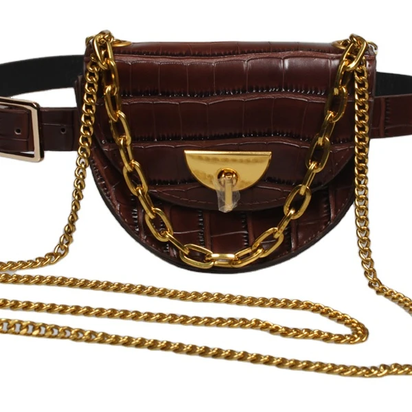 

2021 new crocodile pattern versatile one shoulder waist bag with metal buckle trend flip saddle bag, Customized color