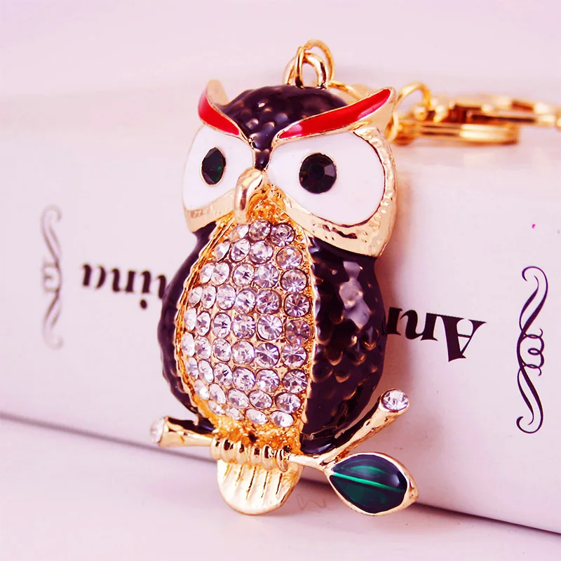 VOSAREA Owl Keychain Rhinestones Animal Key Ring 3D Sparkling Charm Crystal  Diamond Key Pendant for Bag Purse Charm Gifts