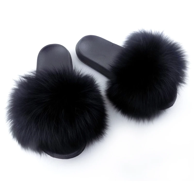 

With Low Price Wholesale Vendor Manufacture Real Fox Fur Slippers, 11 color
