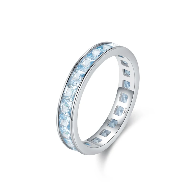 US Size Luxury 925 Sterling Silver Square Shape Blue CZ Zircon Wedding Rings for Women Girls Birthday Gifts