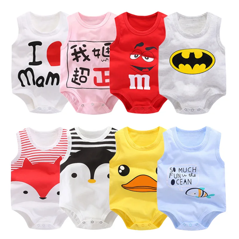 

Cotton bag fart clothes thin explosion cartoon one-piece summer sleeveless vest triangle romper newborn romper, Picture shows