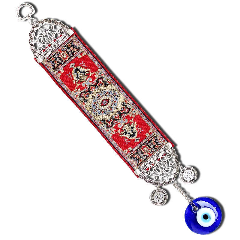 

Red and gold carpet pattern woven pattern Turkish glass eyes round pendant wall hangings for the interior