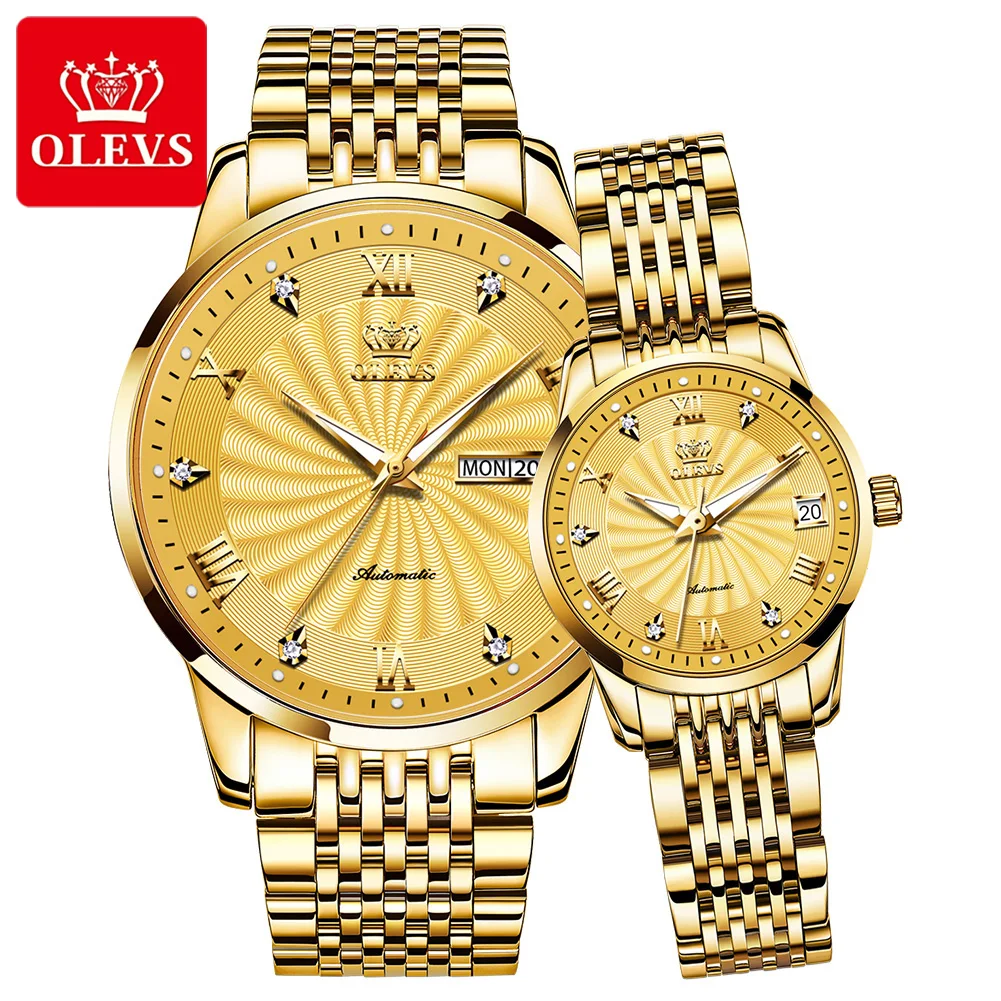 

olevs 6630 luxury watch Automatic Mechanical Couple Stainless Steel 3ATM Waterproof Wrist Watch Couple watches