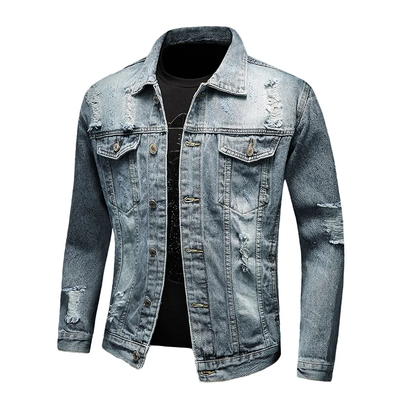 

High Quality Mens Fashionable Denim Coat Badges Embroidered Slim Jeans Jacket